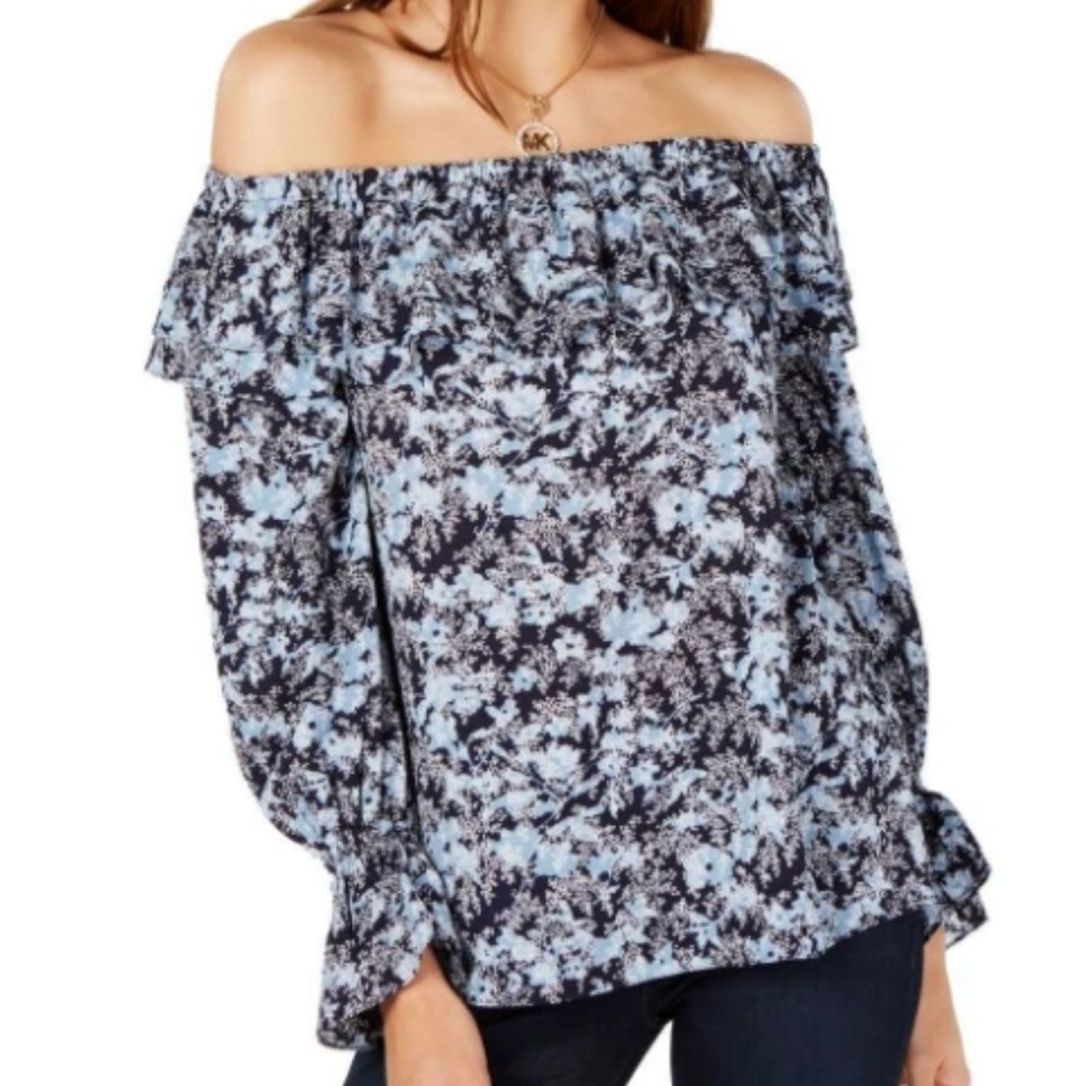 NEW! MICHAEL Michael Kors Off the Shoulder Ruffle Fern Top Size M